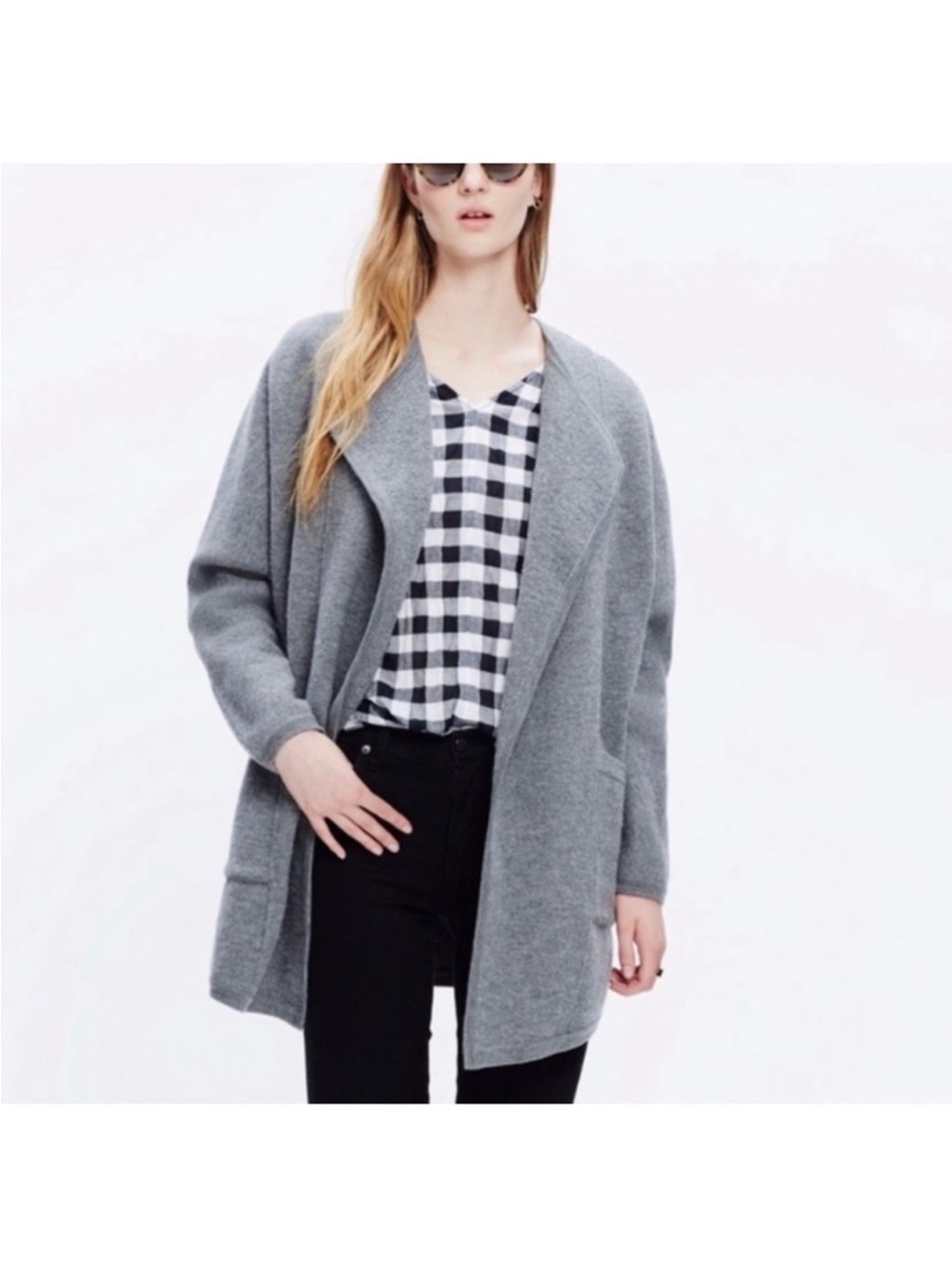 Madewell M/L Heathered Grey Merino Wool Oversized Open Cardigan Sweater Jacket